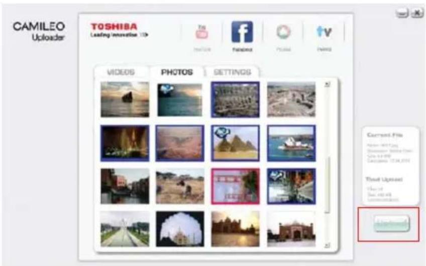CAMILEO Uploader TOSHIBA Leading Innovation Videos PHOTOS SETTINGS Current File Video Viewing Document Description File ID Image ID: 10.0000 Current Upload Download