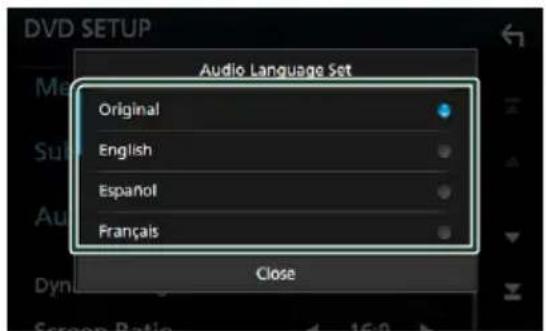 DVD SETUP Audio Language Set Original English Español Français Close
