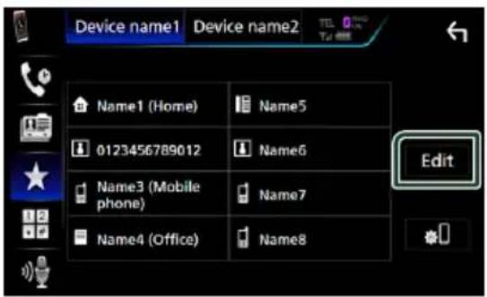 Device name1 Device name2 Name1 (Home) Name5 0123456789012 Name6 Name3 (Mobile phone) Name7 Name4 (Office) Name8 Edit