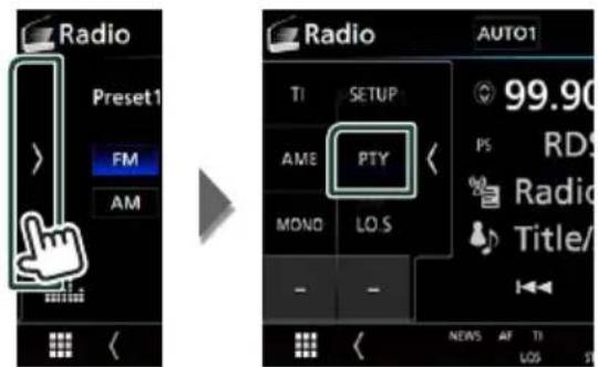 Radio Preset1 FM AM Radio AUTO1 TI SETUP AME PTY MONO LOS 99.90 PS RD Radio Title/ NEWS AF TI LOS