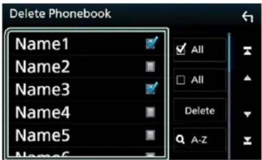 Delete Phonebook Name1 Name2 Name3 Name4 Name5 Name6 All All Delete A-Z