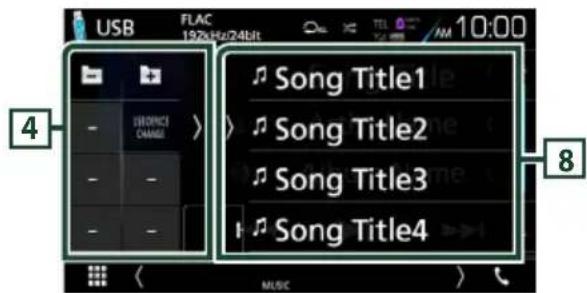USB FLAC 1970Hz/24bit 10:00 4 SONG TITLE1 SONG TITLE2 SONG TITLE3 SONG TITLE4 8 MUSIC