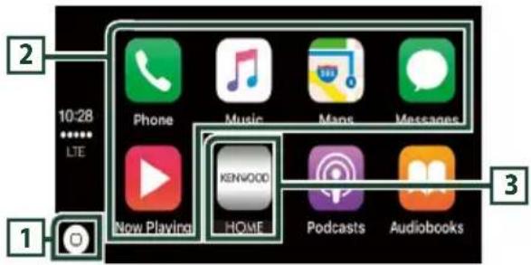 KENWOOD DNX317BTS - Ovládací tlačítka a dostupné kace na domovské azovce CarPlay - 1