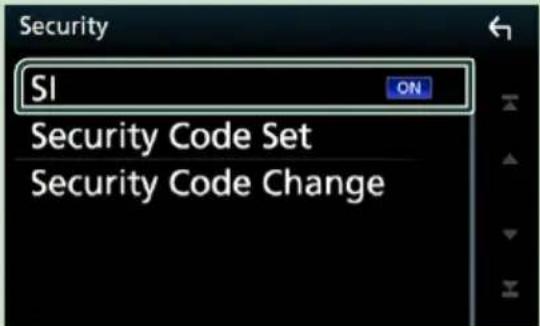 Security SI ON Security Code Set Security Code Change