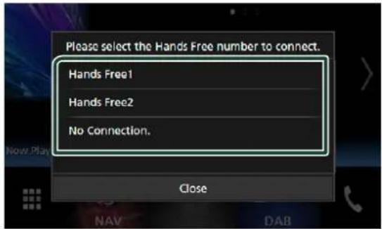 Please select the Hands Free number to connect. Hands Free1 Hands Free2 No Connection. Close