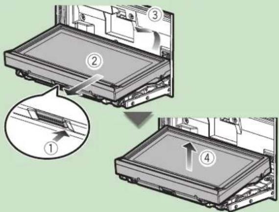 Diagram illustrating a device's internal structure and assembly process, labeled with numbered steps 1 to 4.