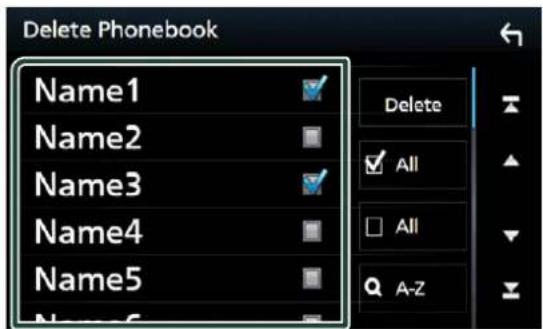 Delete Phonebook Name1 Name2 Name3 Name4 Name5 Name6 Delete All All A-Z