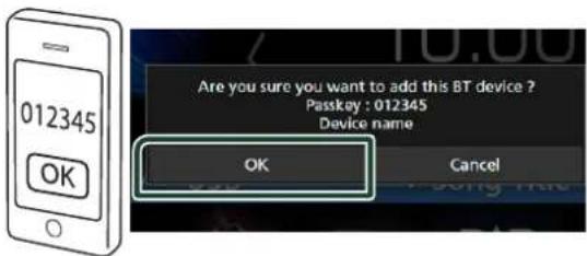 012345 OK Are you sure you want to add this BT device ? Passkay : 012345 Device name OK Cancel