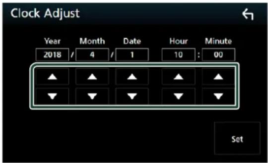 Clock Adjust Year Month Date Hour Minute 2018 / 4 / 1 10 : 00 Set