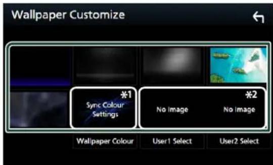Wallpaper Customize Sync Colour Settings No Image No Image *1 *2 Wallpaper Colour User1 Select User2 Select