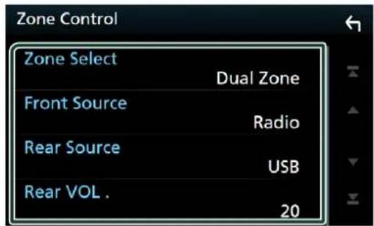 Zone Control Zone Select Dual Zone Front Source Radio Rear Source USB Rear VOL . 20