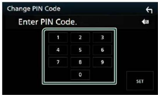 Change PIN Code Enter PIN Code. 1 2 3 4 5 6 7 8 9 0 SET