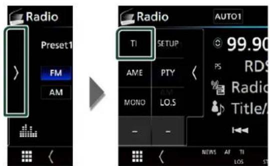 Radio Preset1 FM AM Radio AUTO1 TI SETUP AME PTY MONO LO.S 99.90 PS RDS Radio Title/ NEWS AF TI LOS ST