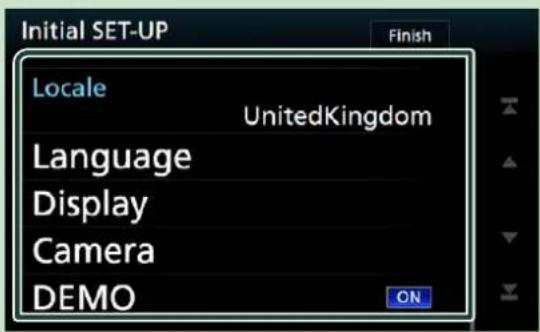 Initial SET-UP Finish Locale UnitedKingdom Language Display Camera DEMO ON