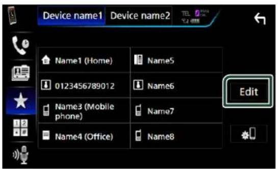 Device name1 Device name2 Name1 (Home) Name5 0123456789012 Name6 Name3 (Mobile phone) Name7 Name4 (Office) Name8 Edit