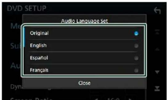 DVD SETUP Audio Language Set Original English Español Français Close