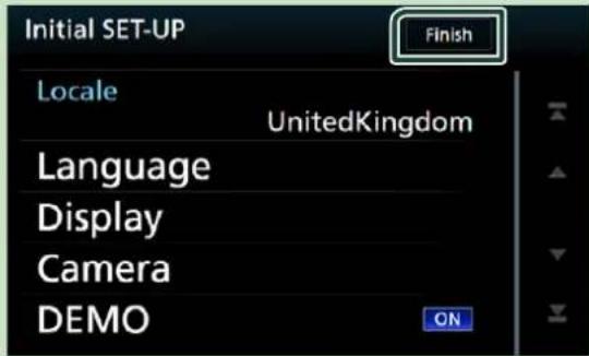 Initial SET-UP Finish Locale UnitedKingdom Language Display Camera DEMO ON