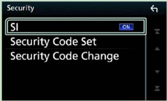Security SI ON Security Code Set Security Code Change