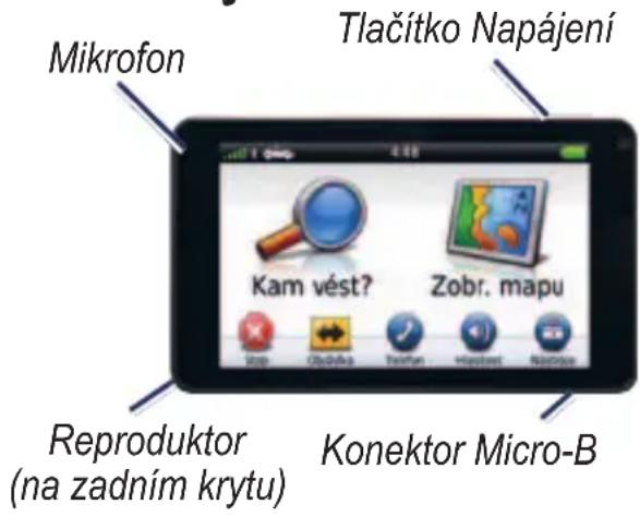 Mikrofon Tlačitko Napájení Kam vést? Zobr. mapu Reproduktor (na zadním krytu) Konektor Micro-B
