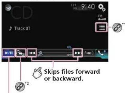 CD Track 01 9:40 EQ *1 *2 Skips files forward or backward.