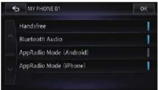 MY PHONE 01 OK Handsfree Bluetooth Audio AppRadio Mode (Android) AppRadio Mode (iPhone)