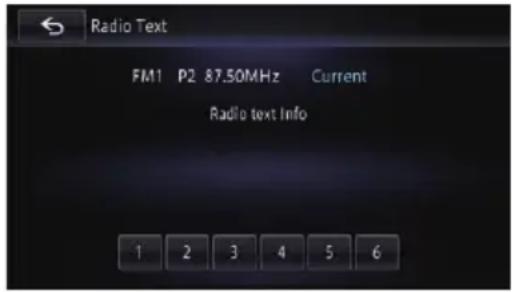 Radio Text FM1 P2 87.50MHz Current Radio text Info 1 2 3 4 5 6