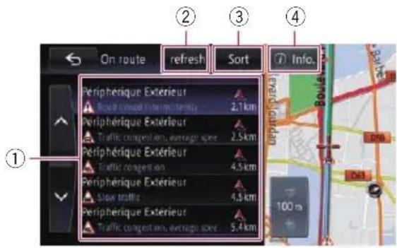 On route refresh Sort Info. Peripherique Extérieur 2.1km Traffic congestion, average speed 2.5km Peripherique Extérieur 4.5km Traffic congestion 4.5km Peripherique Extérieur 4.5km Traffic congestion, average speed 5.4km 100 m
