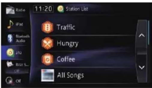 Radio 11:20 Station List iPod Bluetooths Audio 23a Rear S... Off Traffic Hungry Coffee All Songs