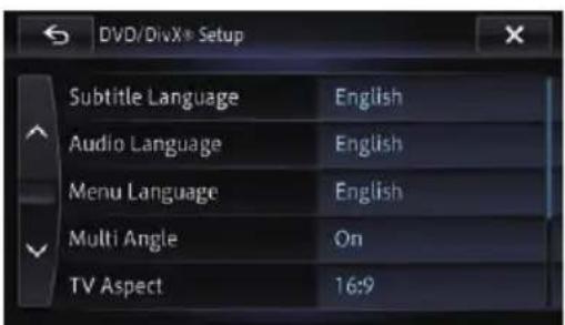 DVD/DivX+ Setup Subtitle Language English Audio Language English Menu Language English Multi Angle On TV Aspect 16:9