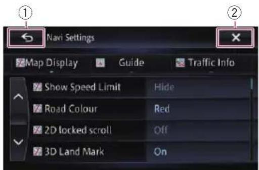 Navi Settings Map Display Guide Traffic Info Show Speed Limit Hide Road Colour Red 2D locked scroll Off 3D Land Mark On