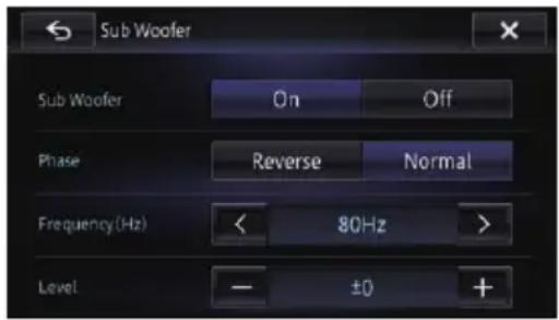 Sub Woofer Sub Woofer On Off Phase Reverse Normal Frequency(Hz) < 80Hz > Level - ±0 +
