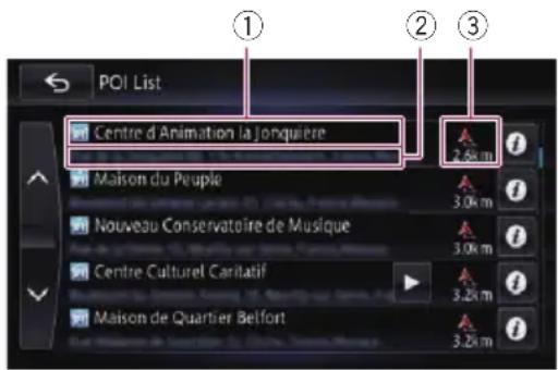PIONEER AVIC-F850BT - Howtoreadthe"POIList"screen - 1