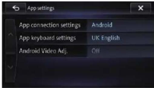 App settings App connection settings Android App keyboard settings UK English Android Video Adj. Off