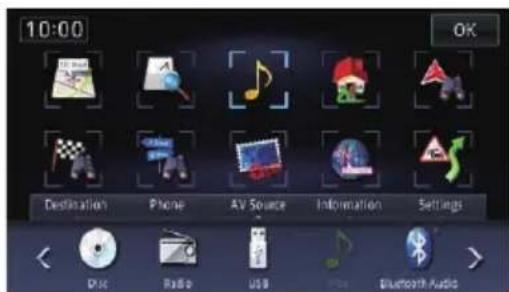 10:00 OK Destination Phone AV Source Information Settings PIC Radio USB Photo Bluetooth Audio