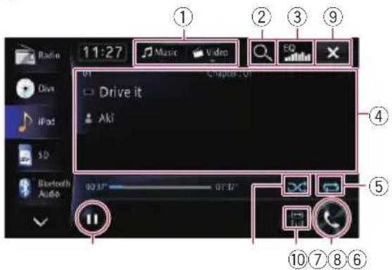 Radio 11:27 Music Video Chapter 01 Drive it Akt Bluetooth Audio 10:37" - 01:37" ① ② ③ ④ ⑤ ⑥ ⑦ ⑧ ⑨