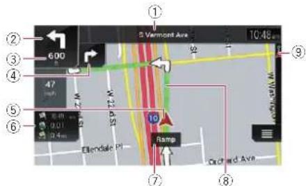 ① 5 Vermont Ave 10:48 m ② 600 ③ 47 2 M 12 P 22 M ④ ⑤ 9.01 0.4 m 10 Eldendale Pl Ramp Oct 1nd Ave ⑥ ⑦ ⑧
