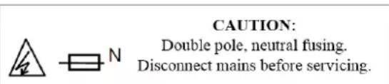 CAUTION: Double pole, neutral fusing. Disconnect mains before servicing.