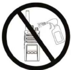 Prohibition sign with radio and hand pouring liquid, enclosed in a circle