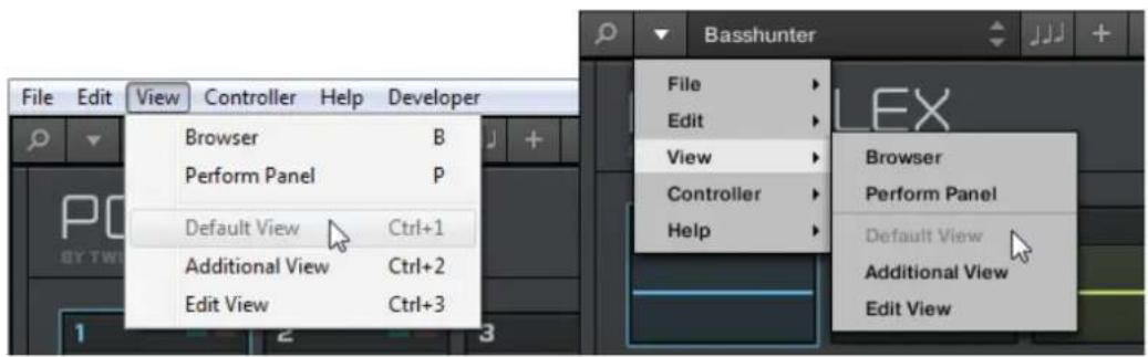 File Edit View Controller Help Developer Browser B Perform Panel P Default View Ctrl+1 Additional View Ctrl+2 Edit View Ctrl+3 File Edit View Controller Help Basshunter LEX Browser Perform Panel Default View Additional View Edit View