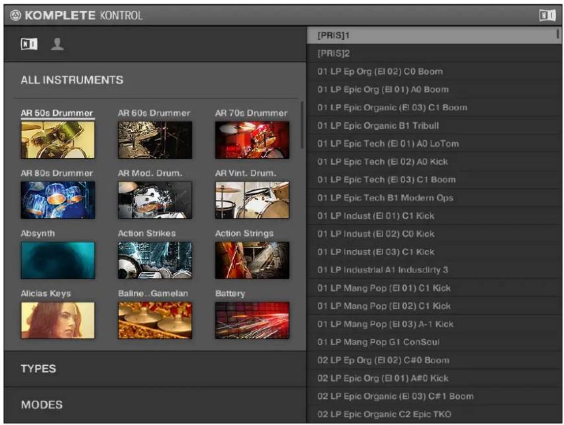 KOMPLETE KONTROL ALL INSTRUMENTS AR 50s Drummer AR 60s Drummer AR 70s Drummer AR 80s Drummer AR Mod. Drum. AR Vint. Drum. Absynth Action Strikes Action Strings Alicias Keys Baline . Gamelan Battery TYPES MODES [PRIS]1 [PRIS]2 01 LP Ep Org (El 02) C0 Boom 01 LP Epic Org (El 01) A0 Boom 01 LP Epic Organic (El 03) C1 Boom 01 LP Epic Organic B1 Tribull 01 LP Epic Tech (El 01) A0 LoTom 01 LP Epic Tech (El 02) A0 Kick 01 LP Epic Tech (El 03) C1 Boom 01 LP Epic Tech B1 Modern Ops 01 LP Indust (El 01) C1 Kick 01 LP Indust (El 02) C0 Kick 01 LP Indust (El 03) C1 Kick 01 LP Industrial A1 Indusdirty 3 01 LP Mang Pop (El 01) C1 Kick 01 LP Mang Pop (El 02) C1 Kick 01 LP Mang Pop (El 03) A-1 Kick 01 LP Mang Pop G1 ConSoul 02 LP Ep Org (El 02) C#0 Boom 02 LP Epic Org (El 01) A#0 Kick 02 LP Epic Organic (El 03) C#1 Boom 02 LP Epic Organic C2 Epic TKO