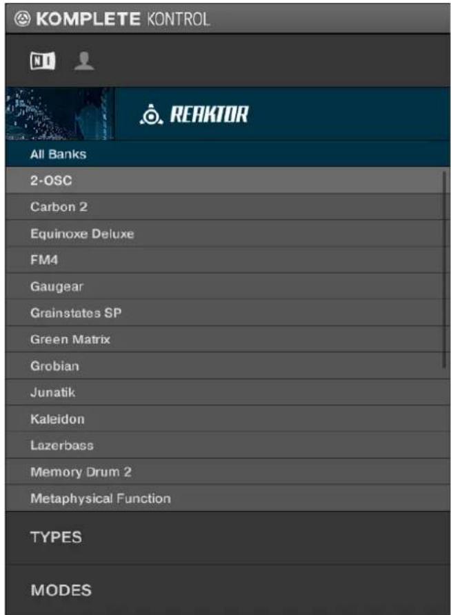 KOMPLETE KONTROL N1 REAKTOR All Banks 2-OSC Carbon 2 Equinoxe Deluxe FM4 Gaugear Grainstates SP Green Matrix Grobian Junatik Kaleidon Lazerbass Memory Drum 2 Metaphysical Function TYPES MODES
