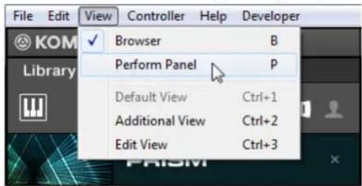 File Edit View Controller Help Developer KOM Library Browser B Perform Panel P Default View Ctrl+1 Additional View Ctrl+2 Edit View Ctrl+3