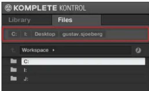 KOMPLETE KONTROL Library Files C: I: Desktop gustav.sjoeberg Workspace > C: I: J: