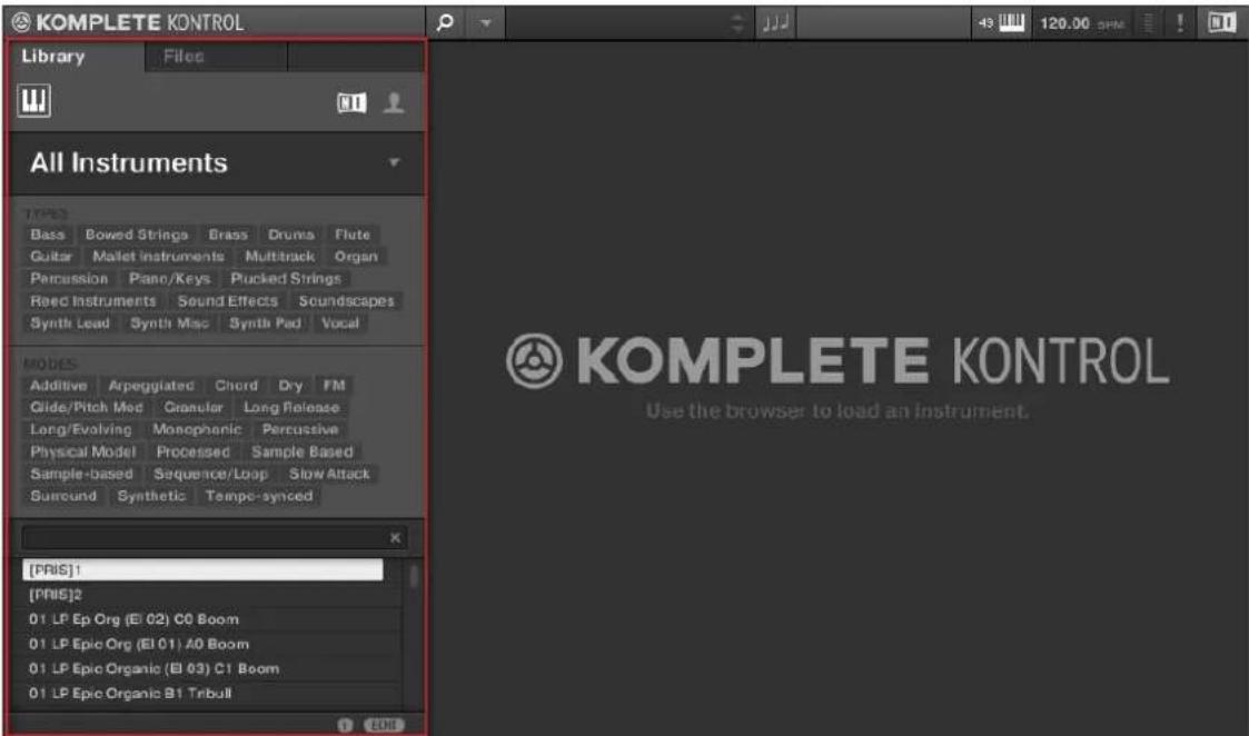 KOMPLETE KONTROL Library Files 01 All Instruments TYPES Bass Bowed Strings Brass Drunes Flute Guitar Malet Instruments Multitrack Organ Percussion Piano/Keys Plucked Strings Roed Instruments Sound Effects Soundscapes Synth Lead Synth Misc Synth Pad Vocal MODES: Additive Arpeggiated Chord Dry FM Glide/Pitch Med Granular Long Release Long/Evolving Monophonic Percoustic Physical Model Processed Sample Based Sample-based Sequence/Loop Slow Attack Surround Synthetic Tampa-synced [PRIS]1 [PRIS]2 01 LP Ep Org (El 02) C0 Boom 01 LP Epic Org (El 01) A0 Boom 01 LP Epic Organic (El 03) C1 Boom 01 LP Epic Organic B1 Tribull