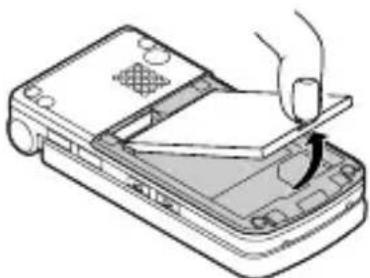 Illustration of a hand inserting a card into a mobile phone casing (no text or symbols visible).