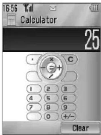 16:56 Y.m Calculator 25 • X C - = + / 1 2 3 4 5 6 7 8 9 0 +/- Clear