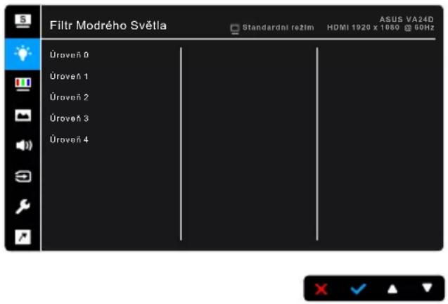 Filtr Modrého Světla Standardní režím HDMI 1920 x 1080 @ 60Hz Úroveň 0 Úroveň 1 Úroveň 2 Úroveň 3 Úroveň 4 ASUS VA24D
