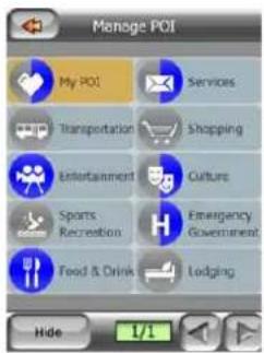 Manage POI My POI Services Transportation Shopping Entertainment Culture Sports Recreation Emergency Government Food & Drink Lodging Hide 1/1