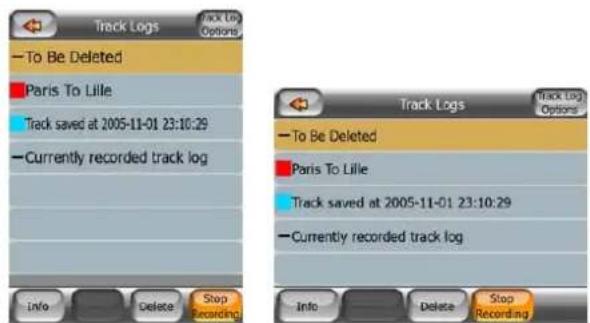 Track Logs To Be Deleted Paris To Lille Track saved at 2005-11-01 23:10:29 Currently recorded track log Info Delete Stop Recording Track Logs To Be Deleted Paris To Lille Track saved at 2005-11-01 23:10:29 Currently recorded track log Info Delete Stop Recording