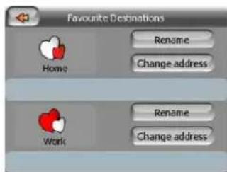 Favourite Desinations Home Rename Change address Work Rename Change address